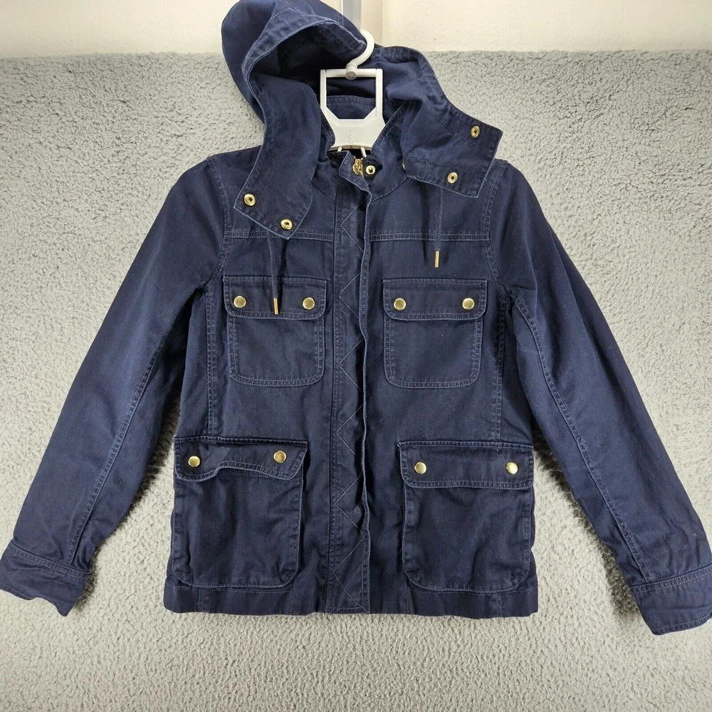 J Crew Women's Jacket Navy Blue Military Field Cargo Jacket‎ Small S Full Zip Up
